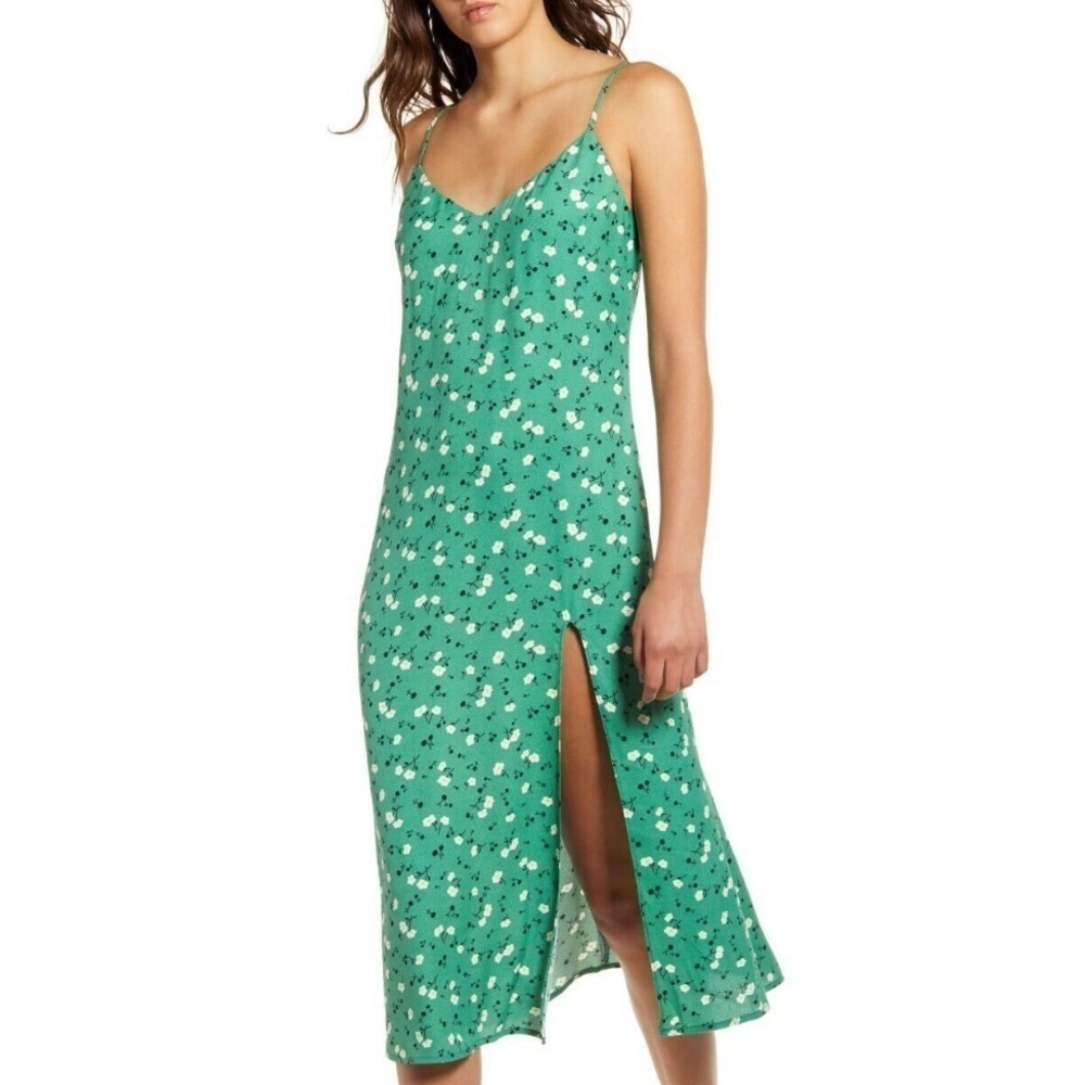 Reformation Green Floral Midi Slip Dress
